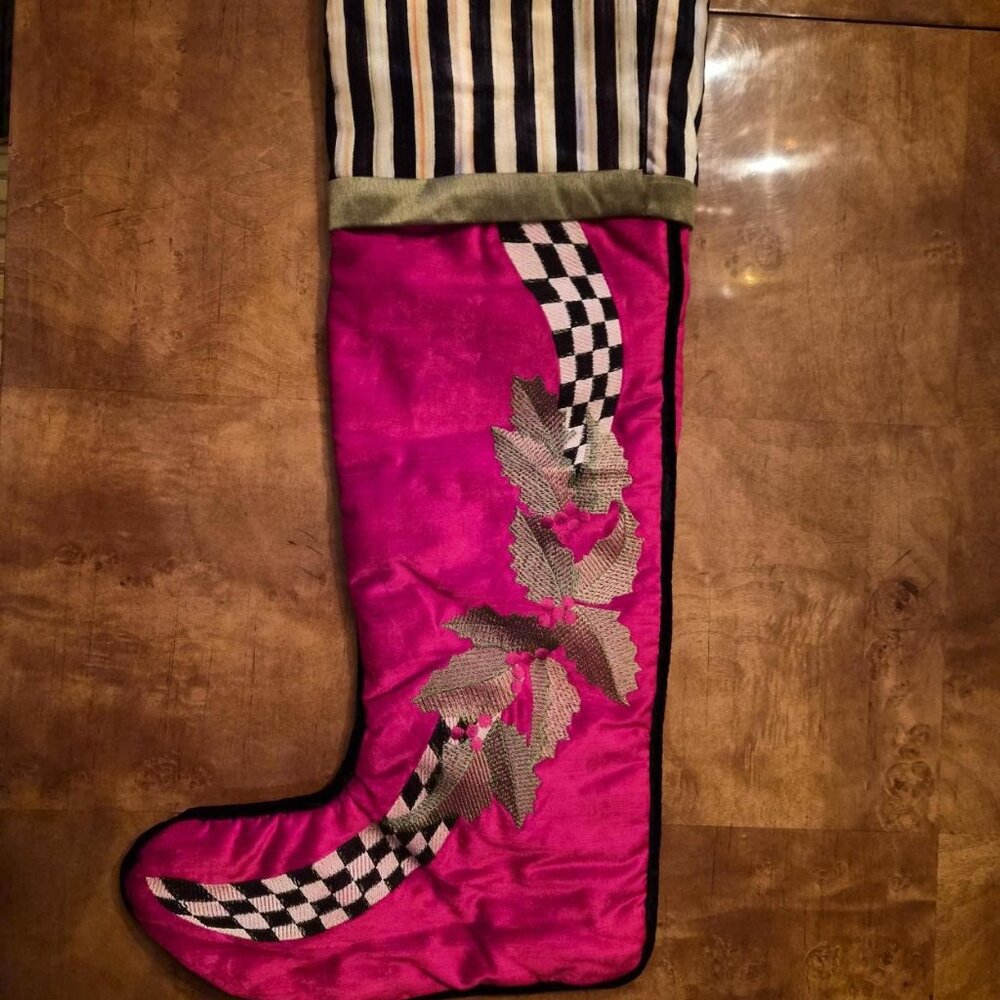 MacKenzie-Childs Pink Courtly Check Christmas Stocking